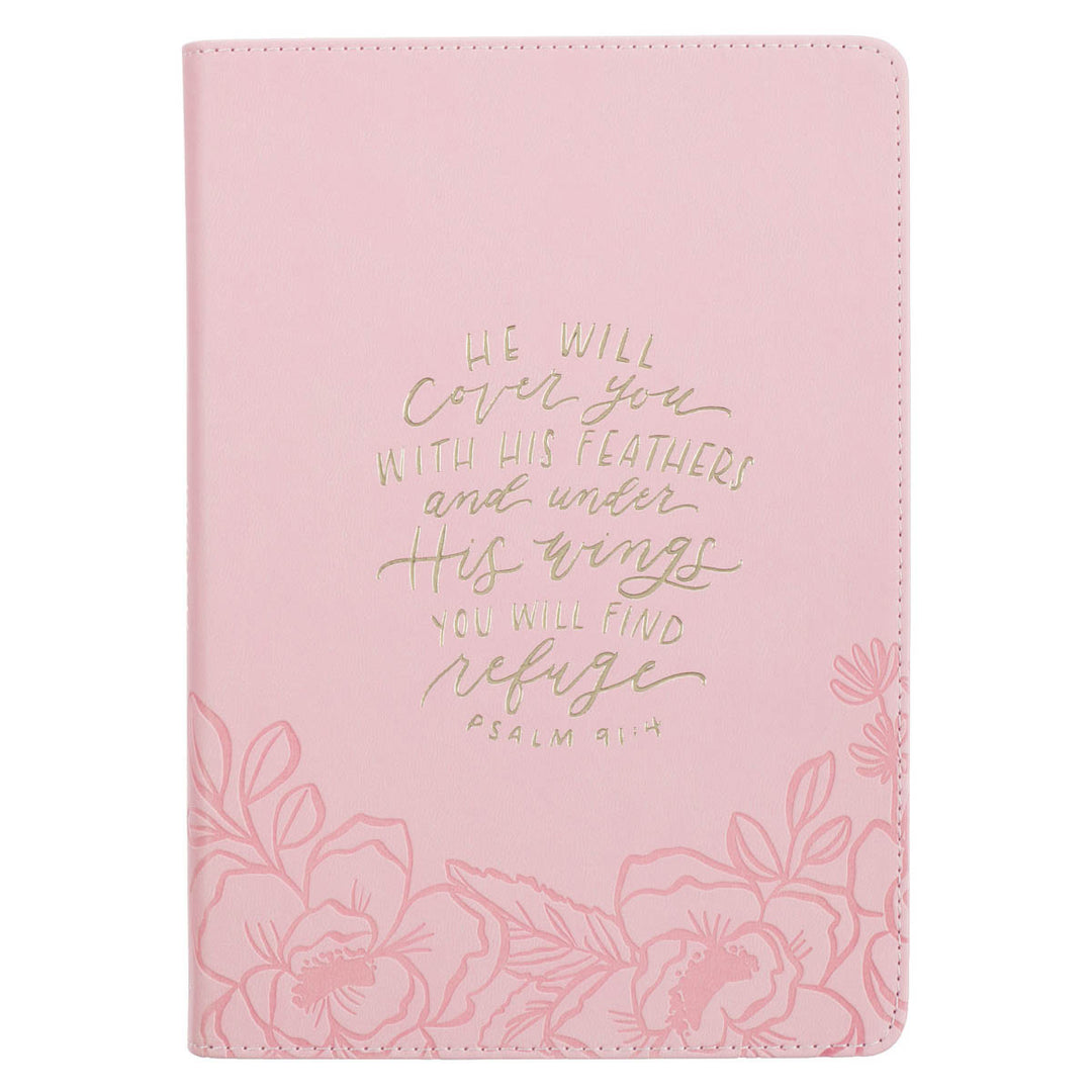 He Will Cover You with His Feathers Pink Faux Leather Journal with Zipped Closure