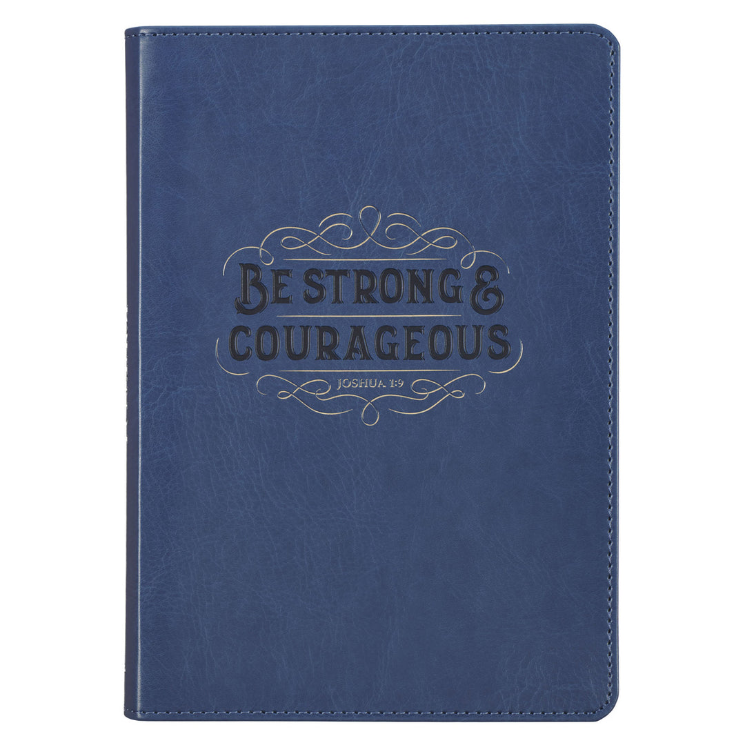 Be Strong and Courageous Navy Faux Leather Journal with Zipped Closure