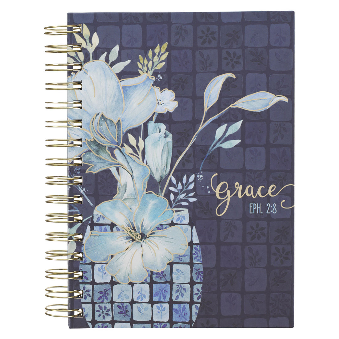 Grace Blue Floral Large Hardcover Wirebound Journal