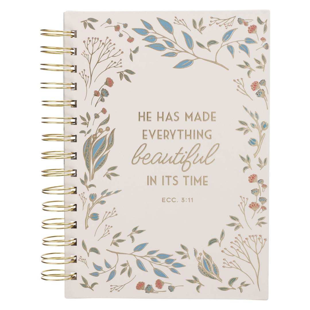 He Has Made Everything Beautiful in Its Time Ivory Floral Large Hardcover Wirebound Journal