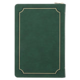 We Are More than Conquerors Through Him Who Loved Us Green Faux Leather Journal with Zipped Closure