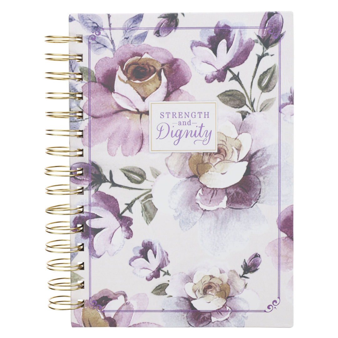 Strength and Dignity Purple Floral Large Hardcover Wirebound Journal