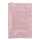 Love Is Patient Love Is Kind Blush Pink Faux Leather Journal with Zipped Closure