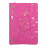 Be Still and Know That I Am God Floral Hot Pink Faux Leather Journal with Zipped Closure