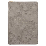 Be Still and Know Floral Beige Faux Leather Journal with Zipped Closure