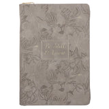 Be Still and Know Floral Beige Faux Leather Journal with Zipped Closure