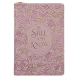 Be Still and Know Floral Pink Faux Leather Journal with Zipped Closure