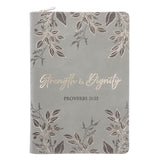 Strength and Dignity Sage Faux Leather Journal with Zipped Closure