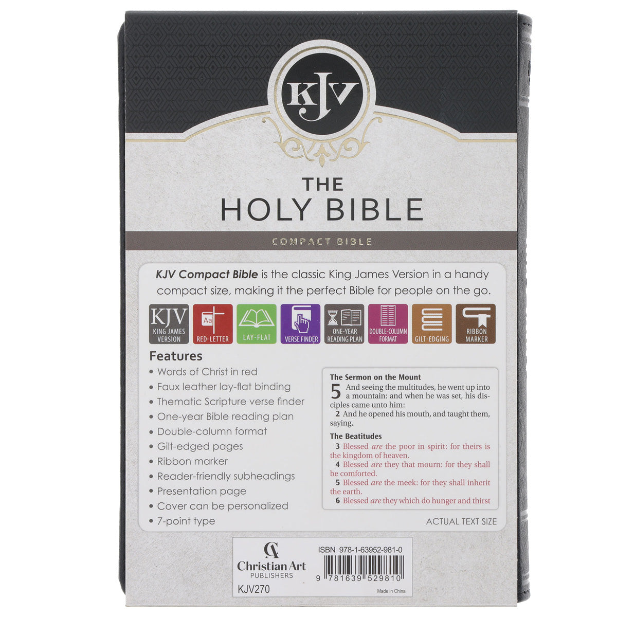 KJV Grey Lion Faux Leather Compact Bible