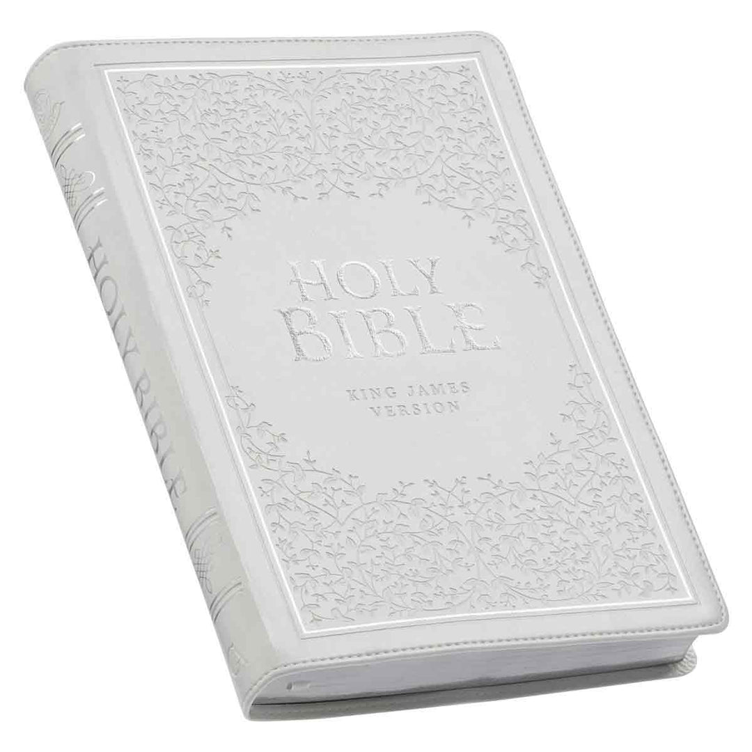 KJV White Faux Leather Thinline Large Print Bible With Thumb Indexing