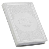 KJV White Faux Leather Thinline Large Print Bible With Thumb Indexing