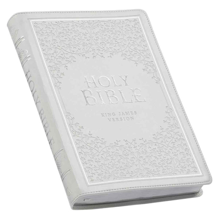 KJV White Faux Leather Thinline Large Print Bible With Thumb Indexing