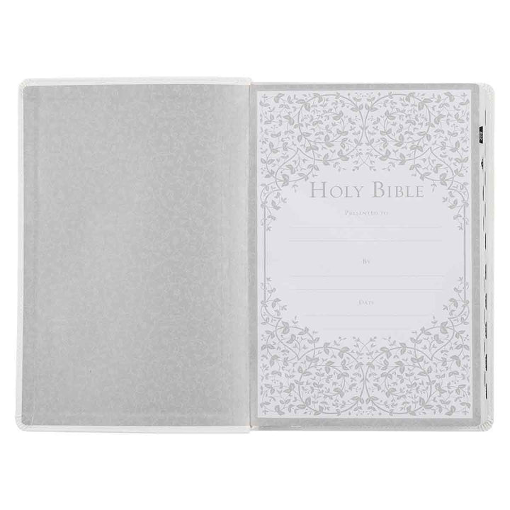 KJV White Faux Leather Thinline Large Print Bible With Thumb Indexing