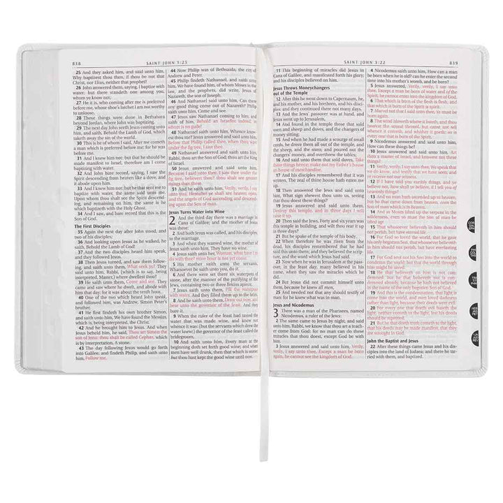 KJV White Faux Leather Thinline Large Print Bible With Thumb Indexing