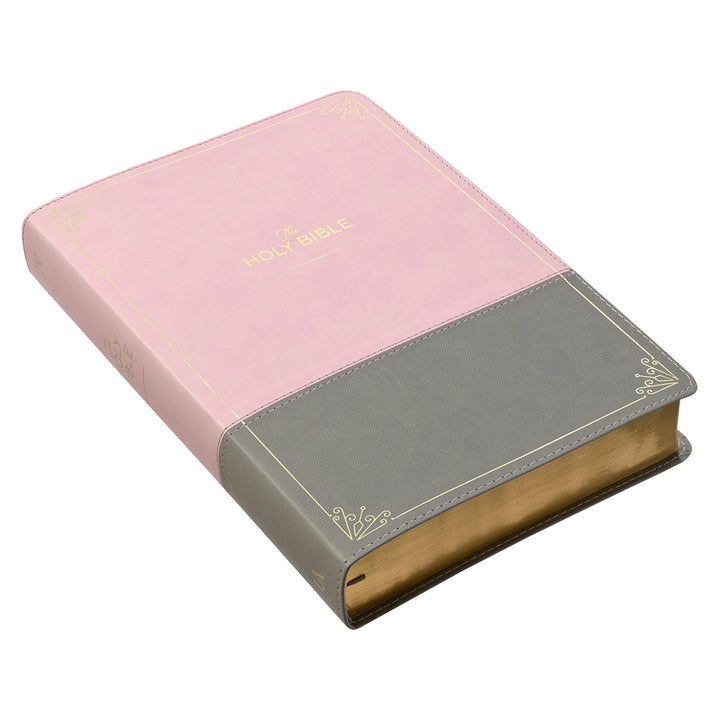 KJV Pink And Grey Faux Leather Bible Super Giant Print