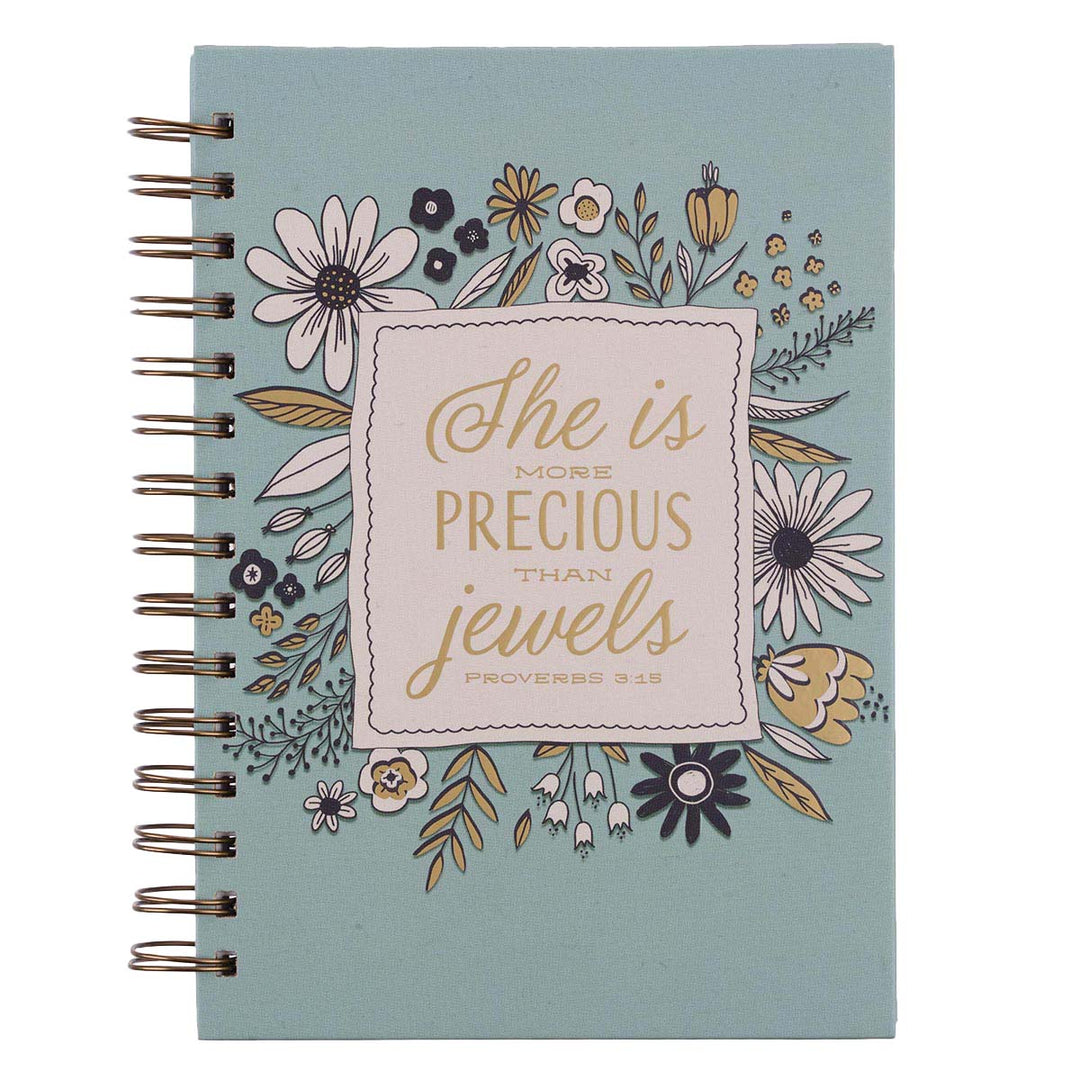 More Precious Than Jewels Blue Floral (Large Hardcover Wirebound Journal)
