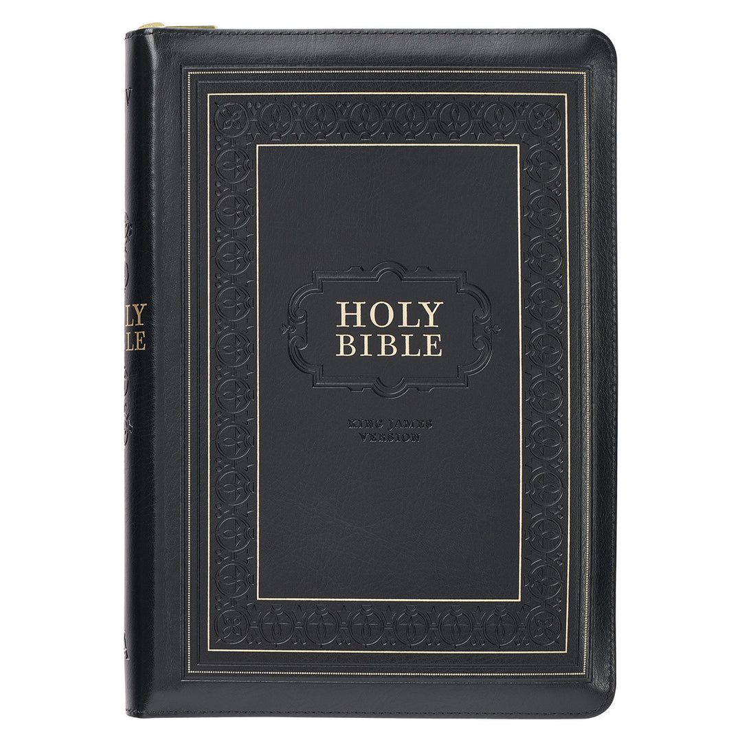 KJV Black Ornate Frame Faux Leather Full-Size Bible Giant Print Indexed