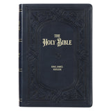 KJV Midnight Blue Antique Frame Faux Leather Full-Size Bible Giant Print Indexed