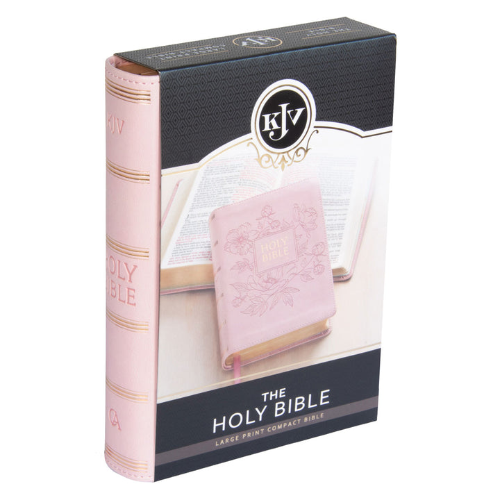 KJV Pink Floral Faux Leather Compact Bible Large Print