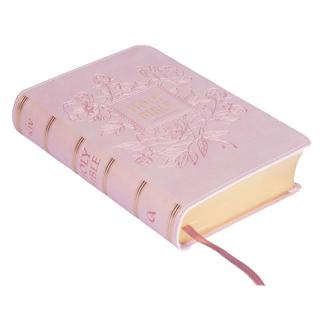 KJV Pink Floral Faux Leather Compact Bible Large Print