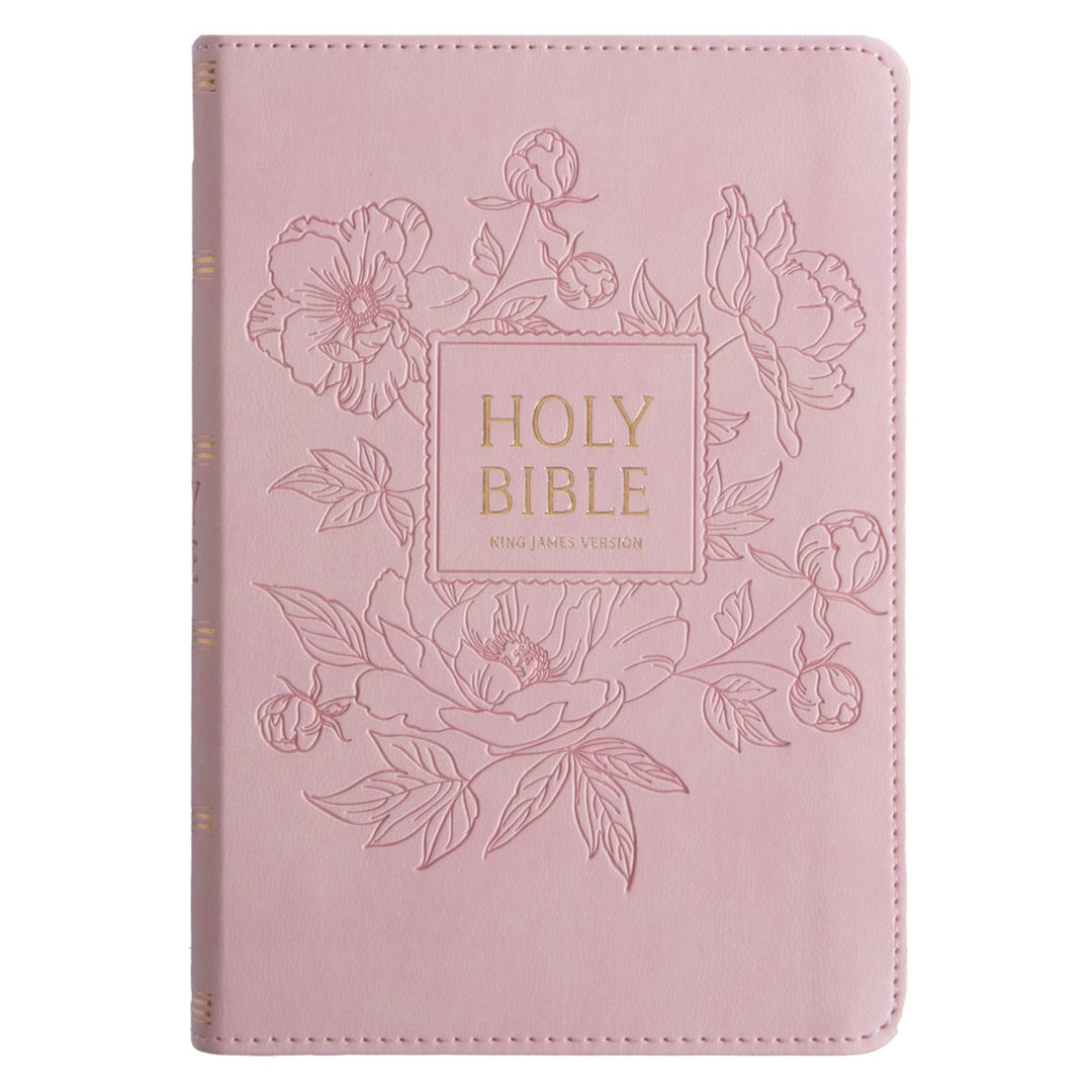 KJV Pink Floral Faux Leather Compact Bible Large Print