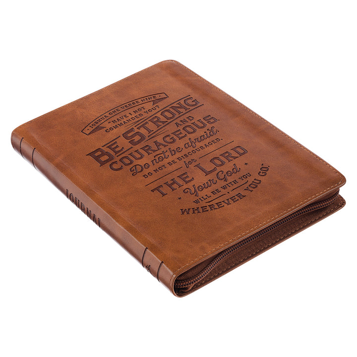 Be Strong & Courageous Brown (Faux Leather Journal With Zipped Closure)