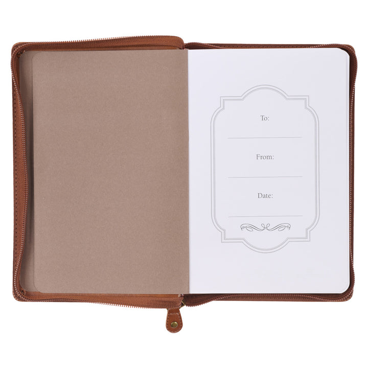 Be Strong & Courageous Brown (Faux Leather Journal With Zipped Closure)