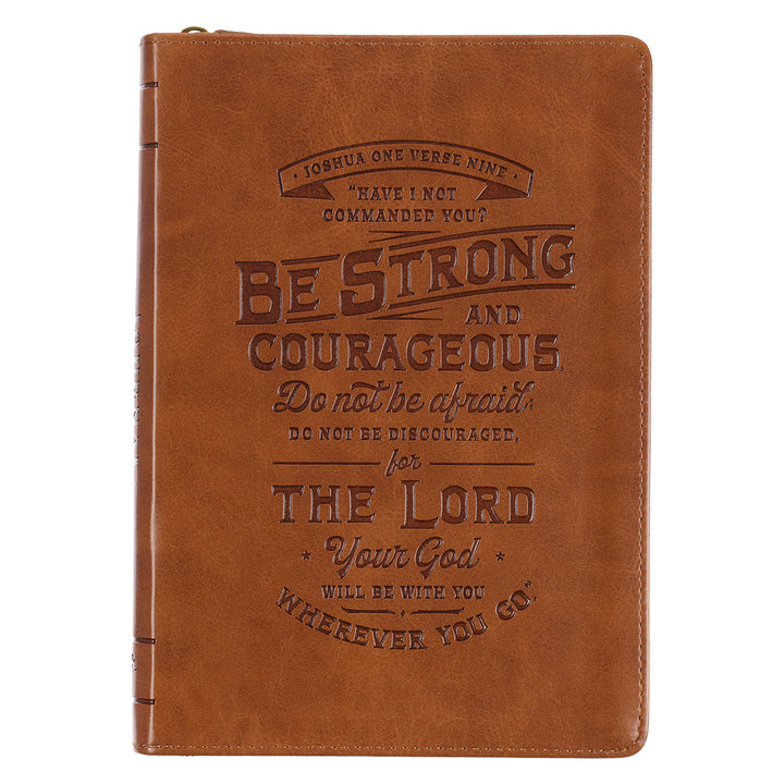 Be Strong & Courageous Brown (Faux Leather Journal With Zipped Closure)