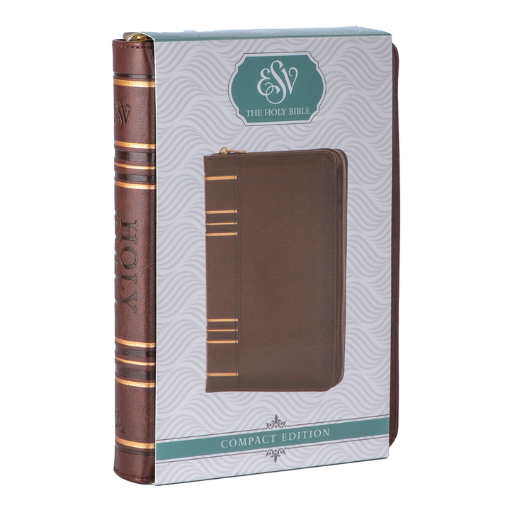 ESV Dark Brown Faux Leather Compact Bible With Zip