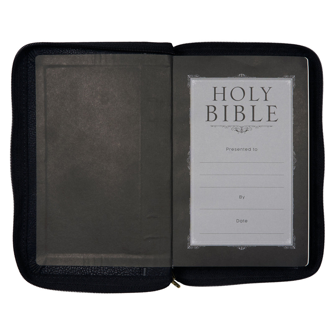 NLT Black Faux Leather Flexcover Compact Bible With Zip