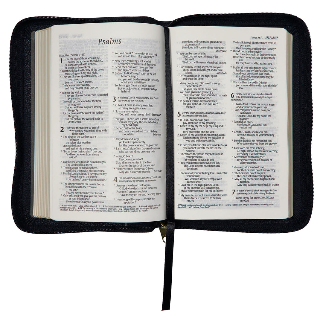 NLT Black Faux Leather Flexcover Compact Bible With Zip