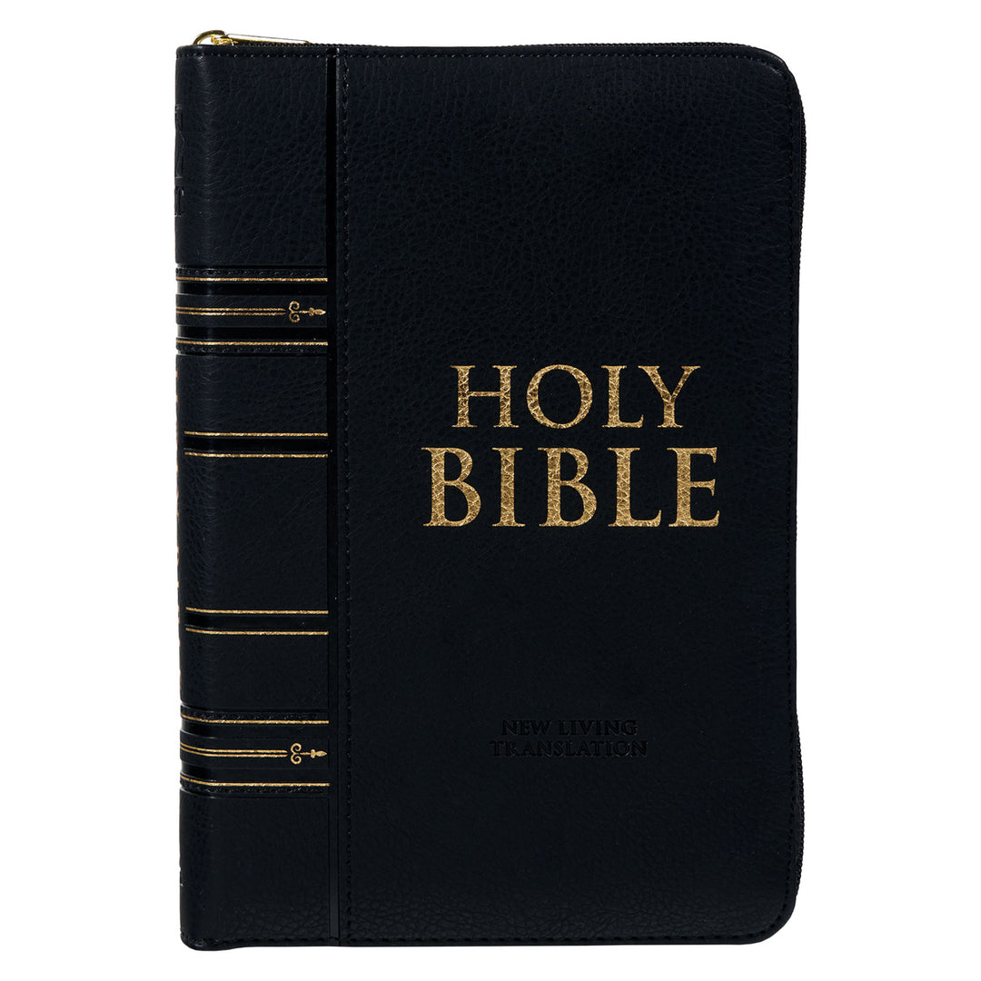 NLT Black Faux Leather Flexcover Compact Bible With Zip