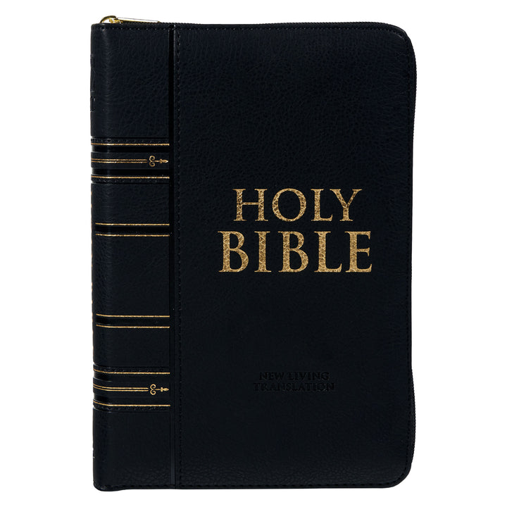 NLT Black Faux Leather Flexcover Compact Bible With Zip