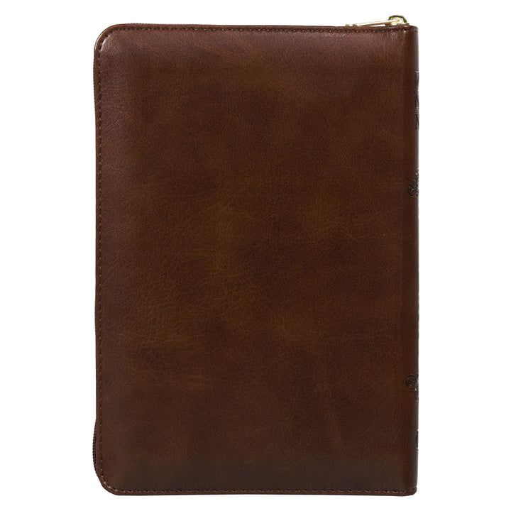 NLT Brown Faux Leather Flexcover Compact Bible With Zip