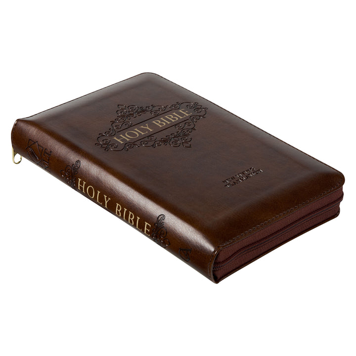 NLT Brown Faux Leather Flexcover Compact Bible With Zip