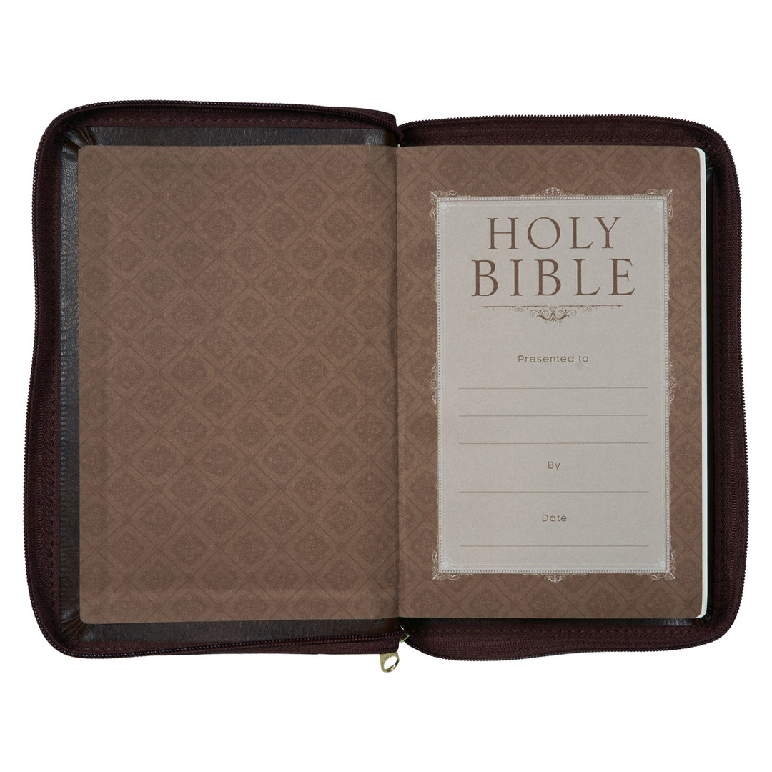 NLT Brown Faux Leather Flexcover Compact Bible With Zip