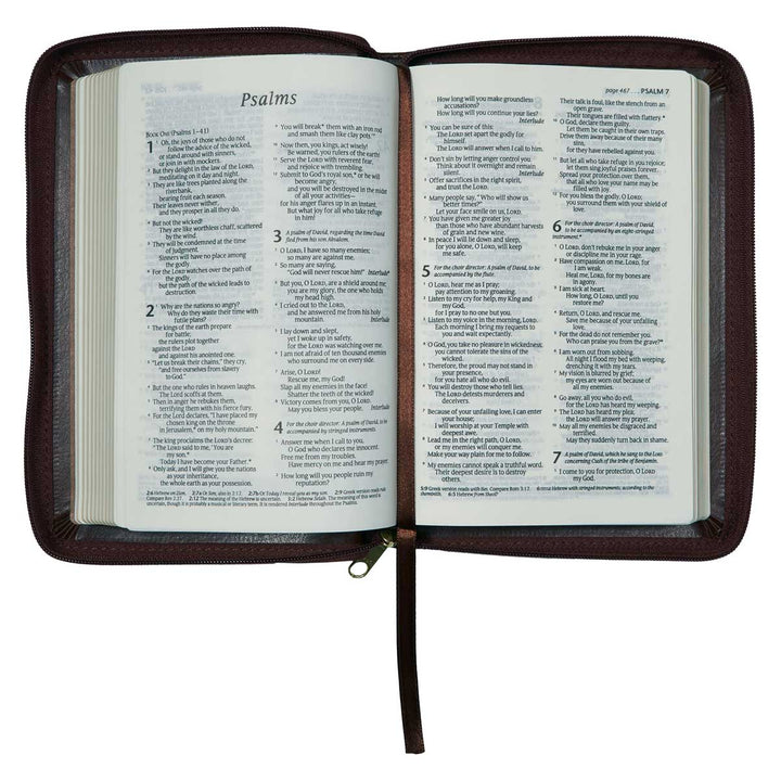 NLT Brown Faux Leather Flexcover Compact Bible With Zip