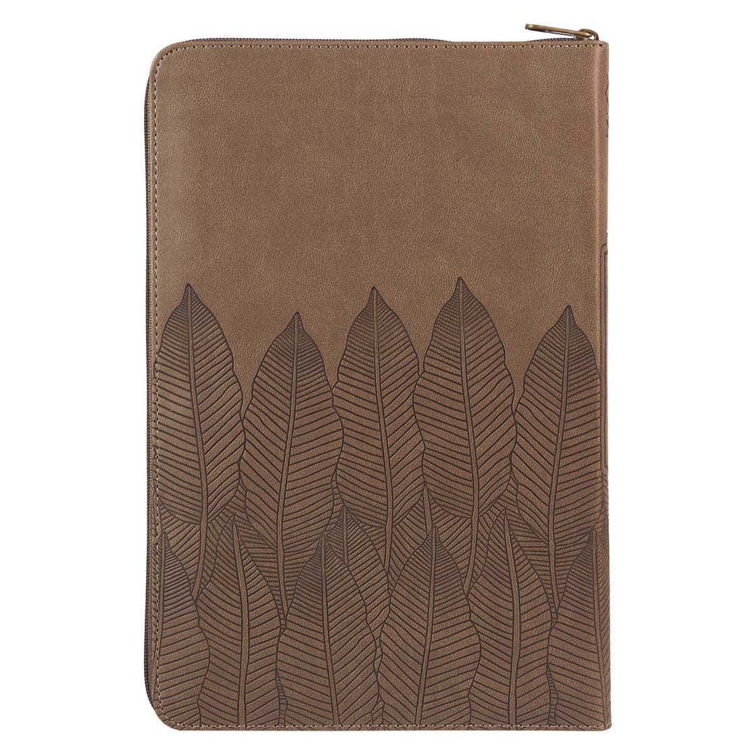 NLT Brown Leaves Faux Leather Flexcover Standard Bible Thumb Indexed With Zip
