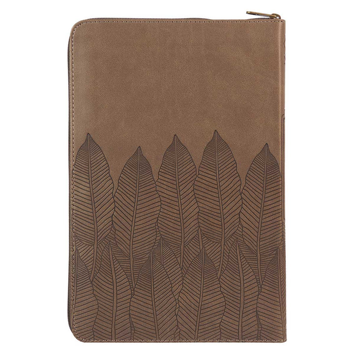 NLT Brown Leaves Faux Leather Flexcover Standard Bible Thumb Indexed With Zip