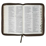 NLT Brown Leaves Faux Leather Flexcover Standard Bible Thumb Indexed With Zip