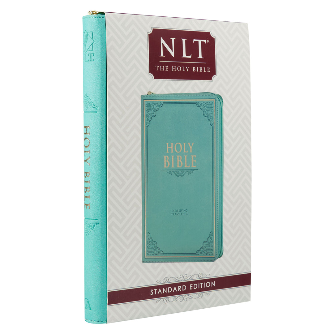 NLT Teal Faux Leather Flexcover Standard Bible Thumb Indexed With Zip