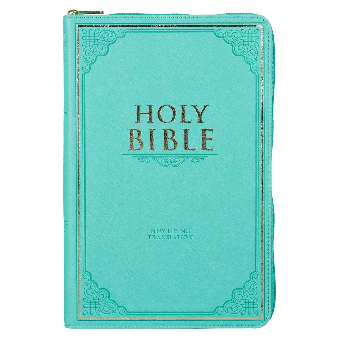 NLT Teal Faux Leather Flexcover Standard Bible Thumb Indexed With Zip