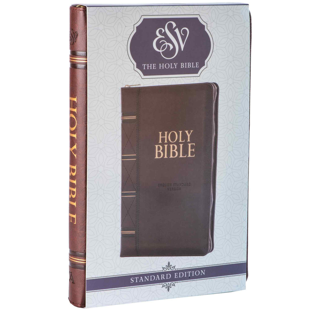 ESV Dark Brown Faux Leather Standard Bible Thumb Indexed With Zip