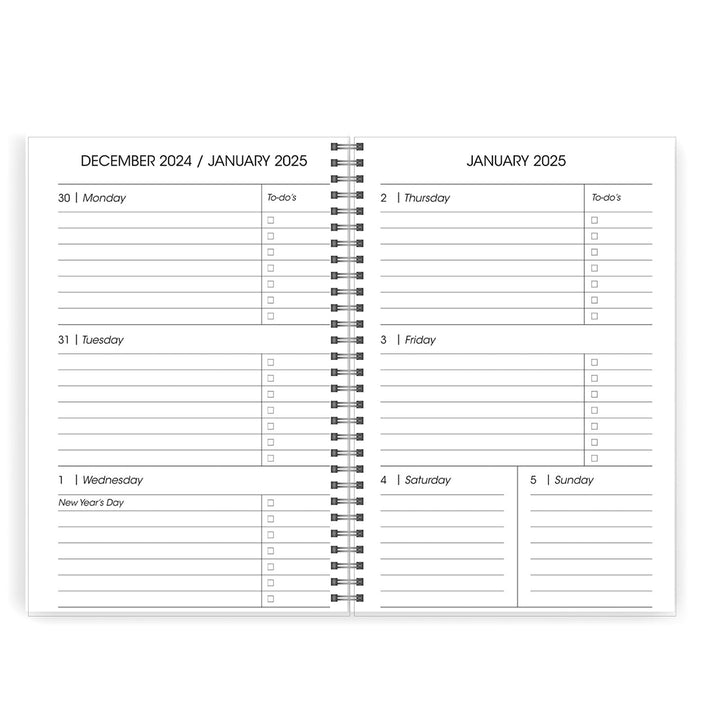 2025 A5 Diary - Daily Planner - Arches - Imitation Leather Wirebound