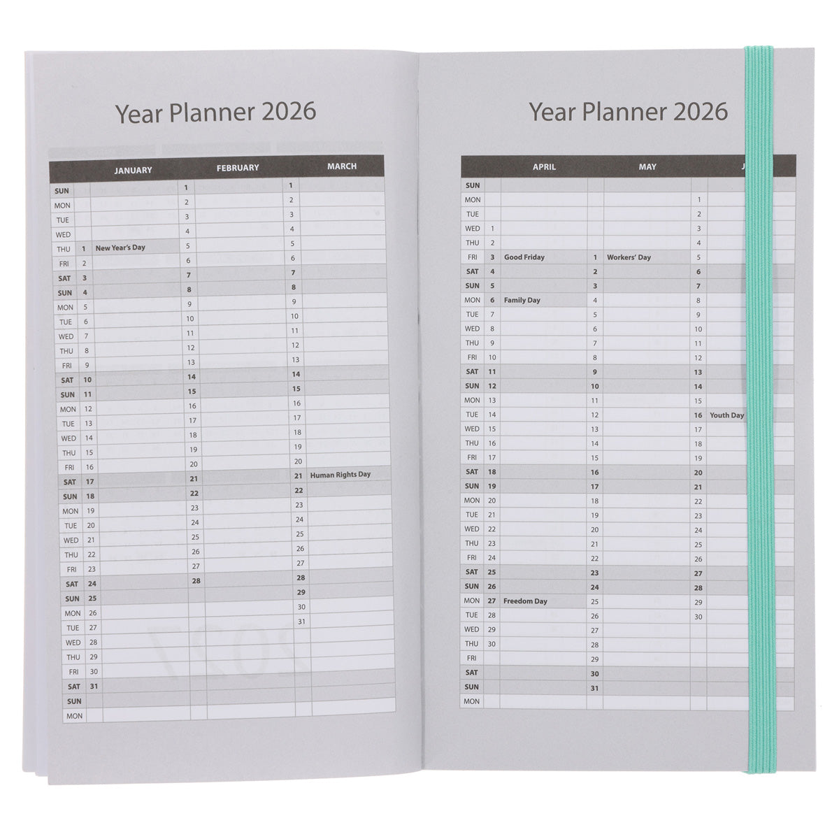 2026 Pocket Diary - Daily Planner - Black and Green - Paperback