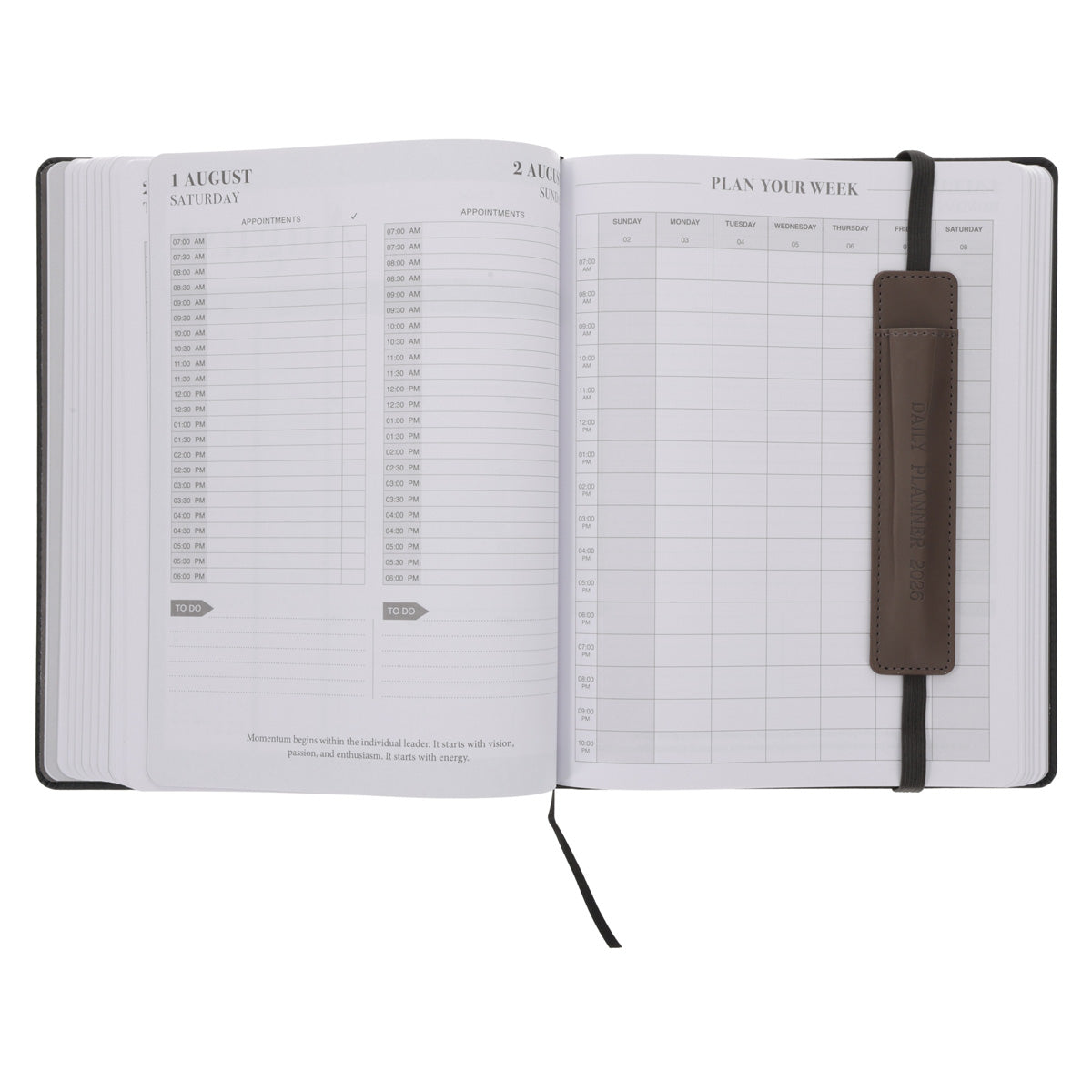 2026 John Maxwell A4 Diary - Daily Planner Black and Brown - Imitation Leather