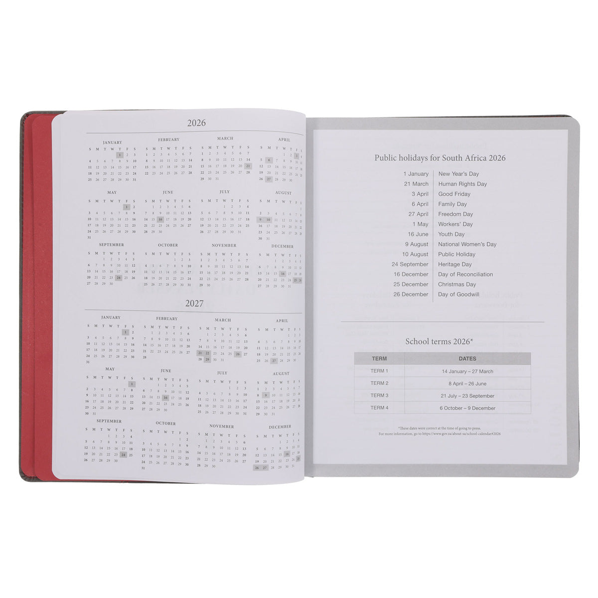 2026 John Maxwell A4 Diary - Daily Planner Red and Grey - Imitation Leather