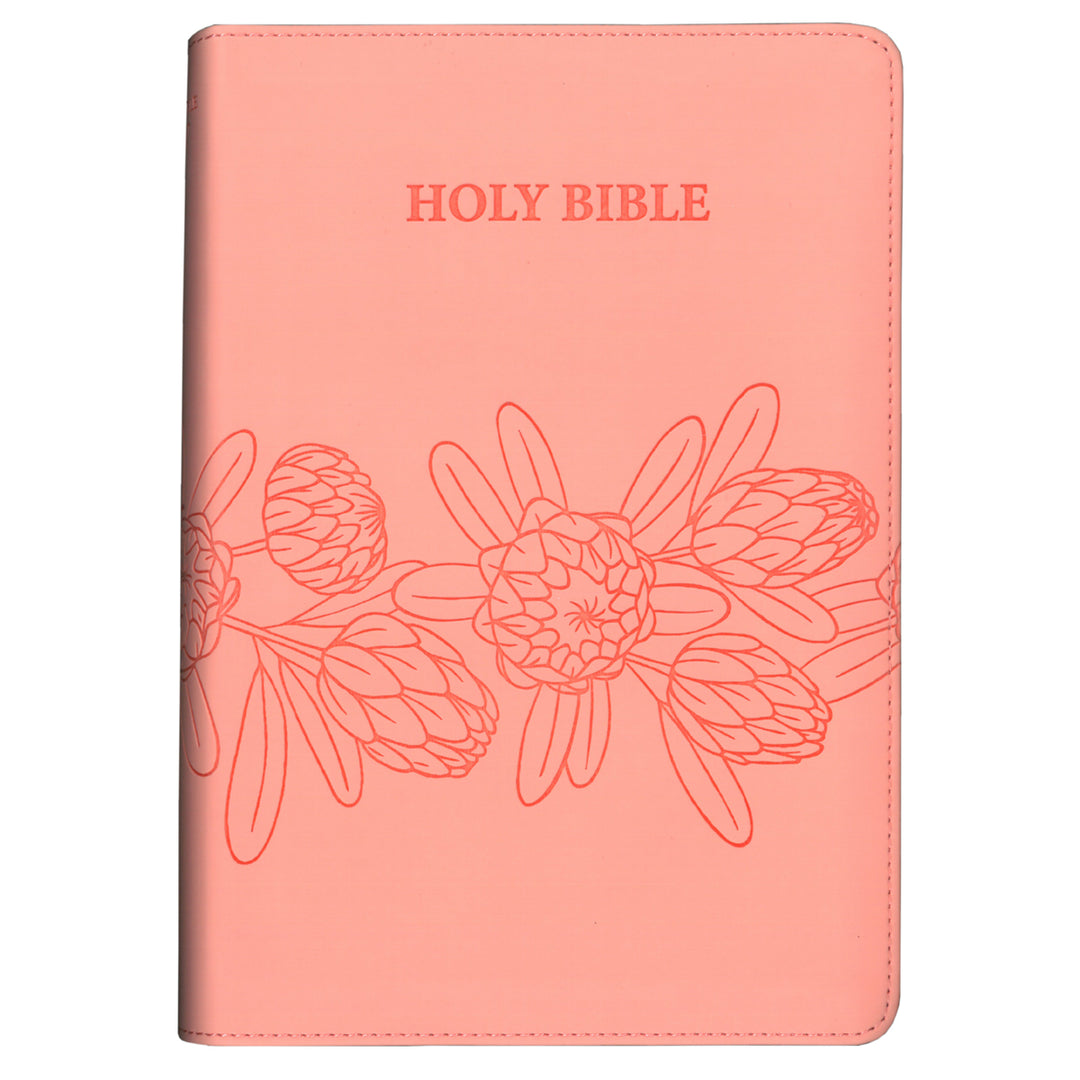 NIV Salmon Pink Protea Imitation Leather Compact Holy Bible Red Letter