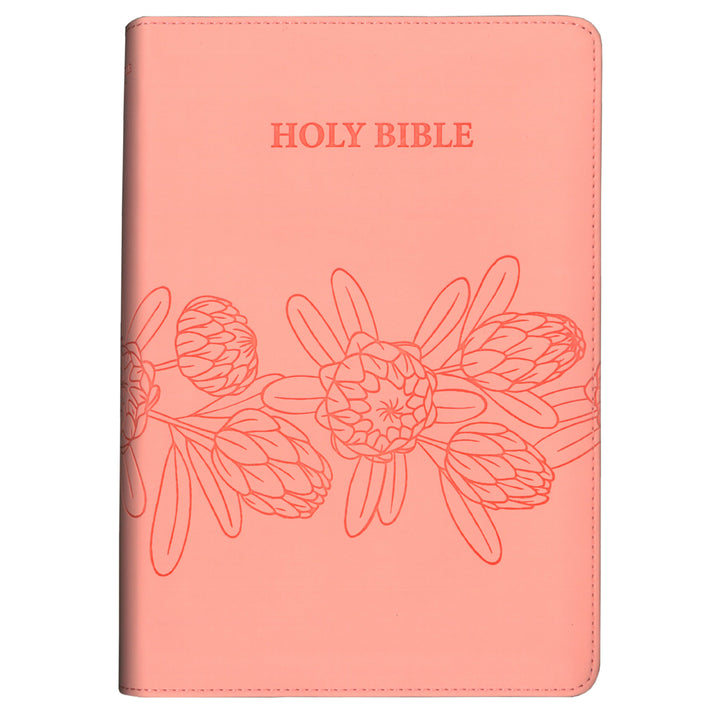 NIV Salmon Pink Protea Imitation Leather Compact Holy Bible Red Letter