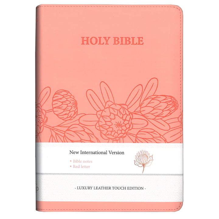 NIV Salmon Pink Protea Imitation Leather Compact Holy Bible Red Letter